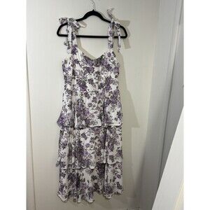 Altar'd State White Purple Floral Tiered Sundress Ruffle Bow Strappy Size L